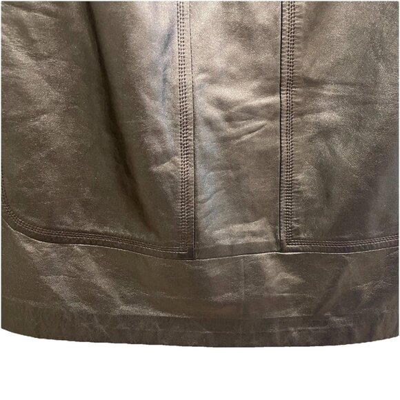 ELIE TAHARI Asphalt Black Pocket Leather Split Neck Back Zip Shift Dress Sz 6/8 - Picture 5 of 10